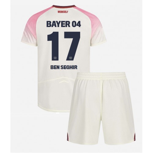 Otroški Nogometni dresi Bayer Leverkusen Eliesse Ben Seghir #17 Gostujoči 2025-26 Kratek Rokav (+ Kratke hlače)